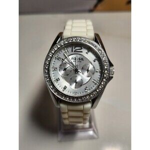 Fossil ES-2344 Silver Rhinestone Chrono Quartz Women's Watch Watch- New Battery